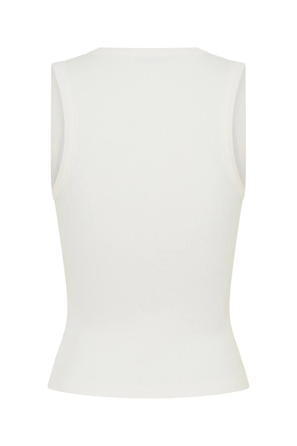 Jaz Hand V-Neck Cotton Tank White