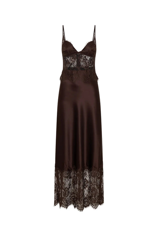 Jaz Hand Lace Maxi Dress Chocolate