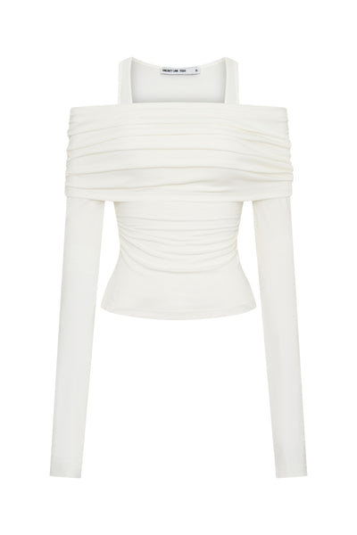 White Jaz layered long sleeve top with a relaxed fit and subtle texture detail on the sleeves.