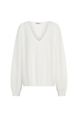 Jaz Oversized V Neck Knit Sweater in White with a deep V neckline and relaxed slouchy fit, creating a soft draped silhouette with a clean, oversized finish.