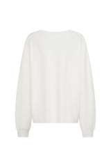 Jaz Oversized V Neck Knit Sweater in White with a deep V neckline and relaxed slouchy fit, creating a soft draped silhouette with a clean, oversized finish.