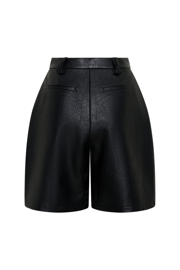 Jaz PU Bermuda Short Black by Sneaky Link, leather look bermuda shorts with mid rise fit, perfect for elevated everyday styling