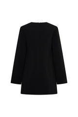 Jaz Suiting Long Sleeve Mini Dress in Black with a deep V neckline and structured fit, creating a sharp, sculpted mini silhouette with a clean, tailored finish.