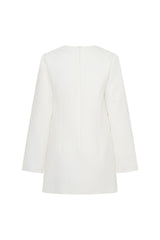 Jaz Suiting Long Sleeve Mini Dress White by Sneaky Link, deep V mini dress with long sleeves, perfect for day to night styling