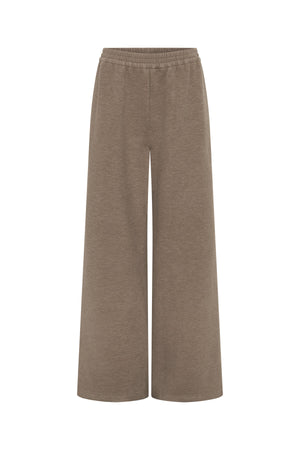 Jaz wide leg lounge pants in oat marle fabric, featuring a relaxed fit and soft texture.