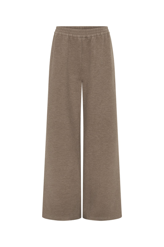 Jaz wide leg lounge pants in oat marle fabric, featuring a relaxed fit and soft texture.