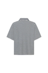 Jagger Towelling Shirt Navy Stripe by Sneaky Link, striped towelling shirt with relaxed fit. Perfect for summer styling or beach days.