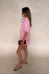 Jagger Towelling Shirt Pink Stripe by Sneaky Link – a relaxed cotton shirt with soft towelling texture. Perfect for summer styling.