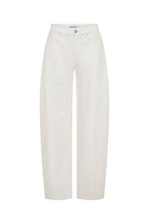 Jaz Mid Rise Barrel Jean White by Sneaky Link, stretch denim barrel jeans with mid rise fit, perfect for elevated everyday styling