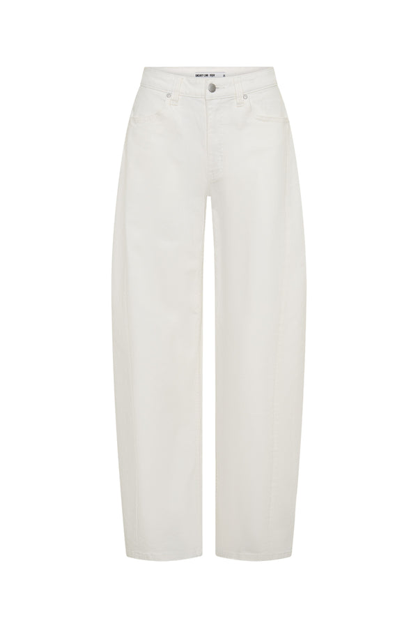 Jaz Mid Rise Barrel Jean White by Sneaky Link, stretch denim barrel jeans with mid rise fit, perfect for elevated everyday styling