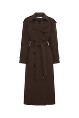 Jaz Contrast Double Breasted Trench Coat Chocolate by Sneaky Link – a trench with denim panels and tie waist. Perfect for elevated styling.