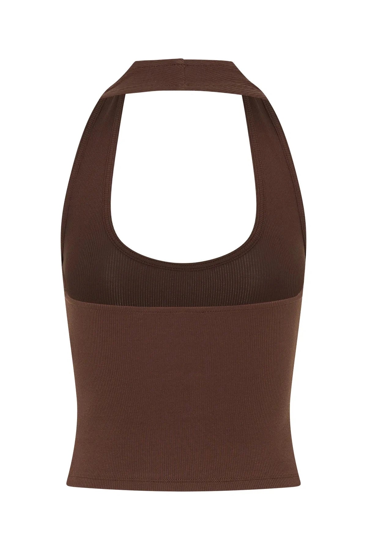 Jaz Hand Halter Tank Chocolate by Sneaky Link, a sculpted halter silhouette with stretch cotton fit. Perfect for everyday summer layering.
