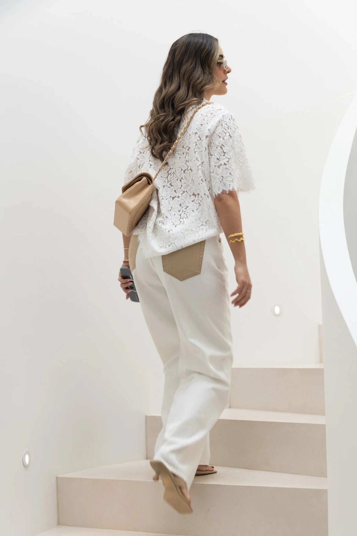 Jaz Hand Lace V Neck Shirt White by Sneaky Link, a breezy collared lace shirt with a V neckline. Perfect for summer layering or sets.
