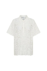 Jaz Hand Lace V Neck Shirt White by Sneaky Link, a breezy collared lace shirt with a V neckline. Perfect for summer layering or sets.

