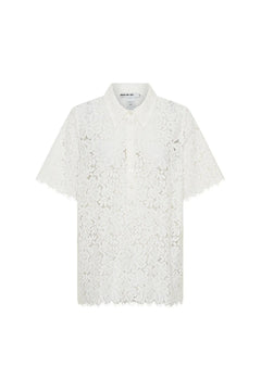 Jaz Hand Lace V Neck Shirt White by Sneaky Link, a breezy collared lace shirt with a V neckline. Perfect for summer layering or sets.
