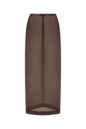 Jaz Hand Organza Sheer Skirt Chocolate by Sneaky Link – a sheer midi skirt for layering. Perfect for elevated styling.
