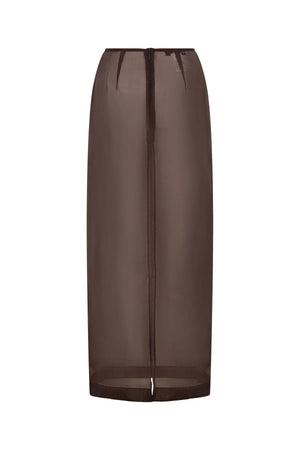 Jaz Hand Organza Sheer Skirt Chocolate by Sneaky Link – a sheer midi skirt for layering. Perfect for elevated styling.