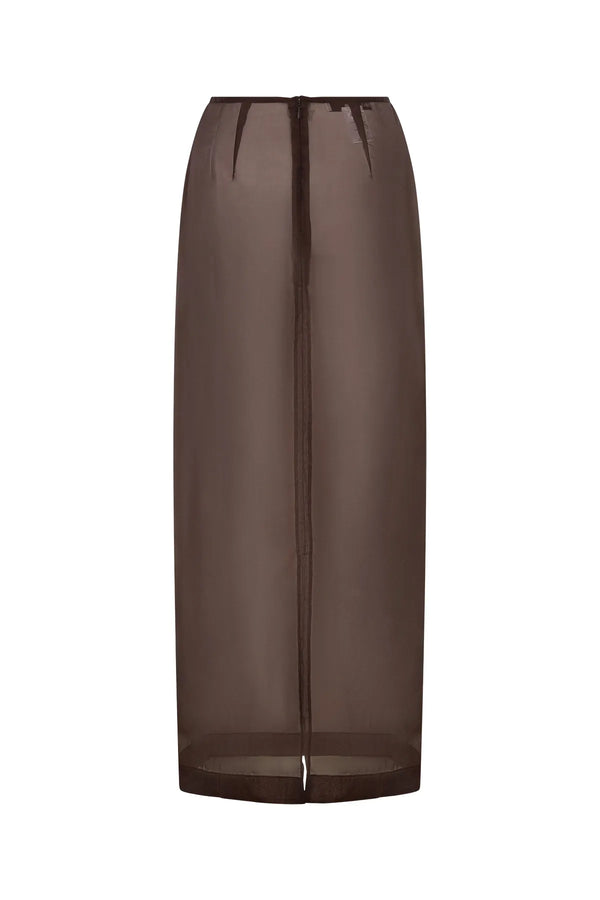 Jaz Hand Organza Sheer Skirt Chocolate by Sneaky Link – a sheer midi skirt for layering. Perfect for elevated styling.