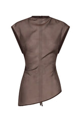 Jaz Hand Organza Sheer Top Chocolate by Sneaky Link – an asymmetrical sheer top with tie back. Perfect for elevated styling.