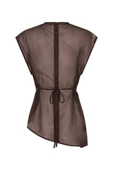 Jaz Hand Organza Sheer Top Chocolate by Sneaky Link – an asymmetrical sheer top with tie back. Perfect for elevated styling.