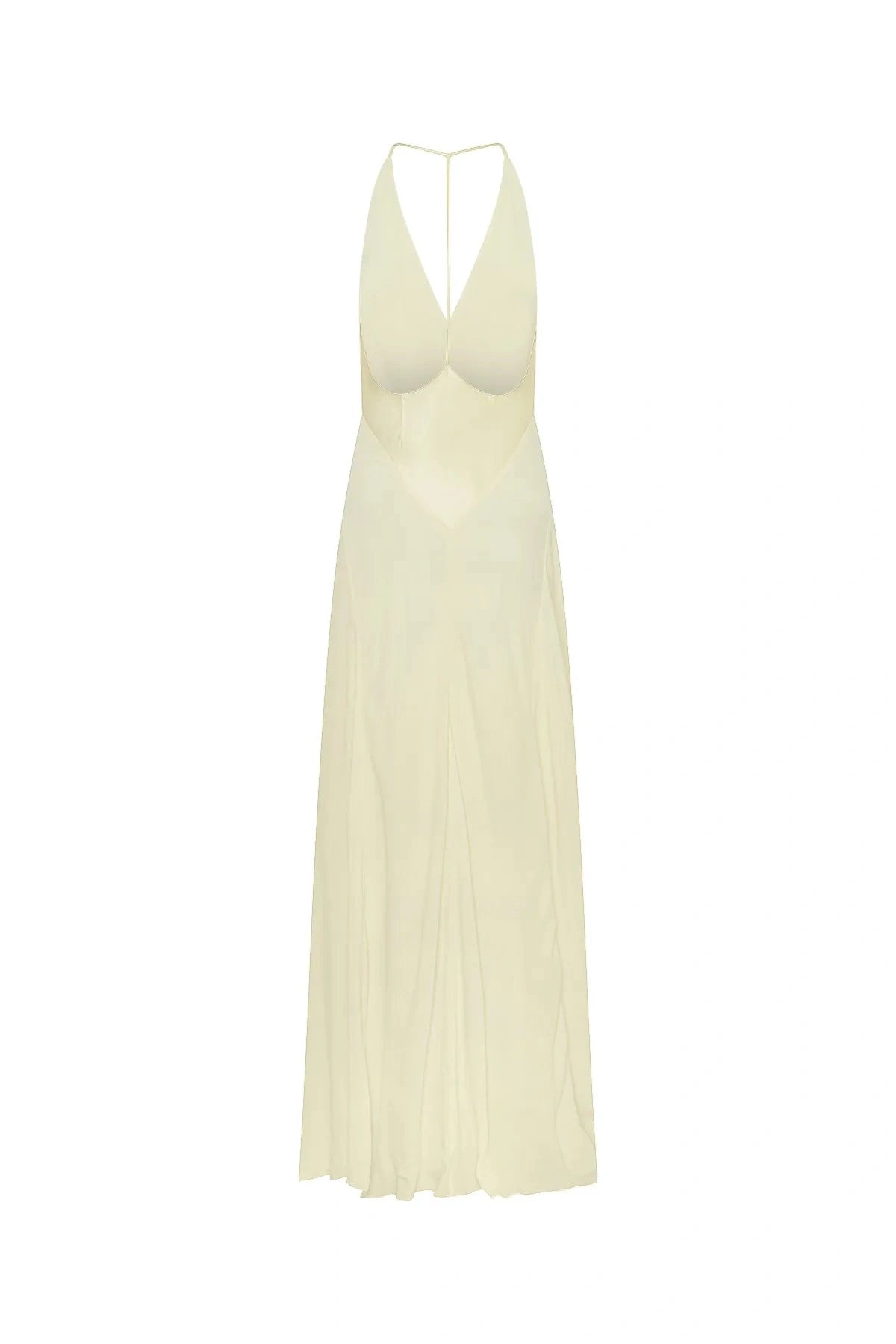 Jaz Hand V-Neck Maxi Dress in Butter by Sneaky Link, a flowing one-shoulder silhouette in soft yellow. Perfect for summer events or weddings.

