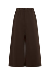 Jaz Mid Rise Relaxed Suit Pant in Chocolate with a mid rise waist and straight leg fit, creating a relaxed, fluid silhouette with a soft, tailored finish.