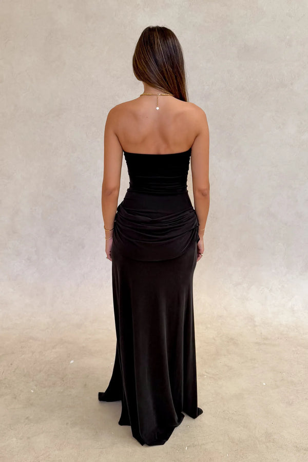 Jaz Strapless Split Maxi Dress Black Maxi Dresses | Girls with Gems Jaz Strapless Split Maxi Dress Black Maxi Dresses | Girls with Gems