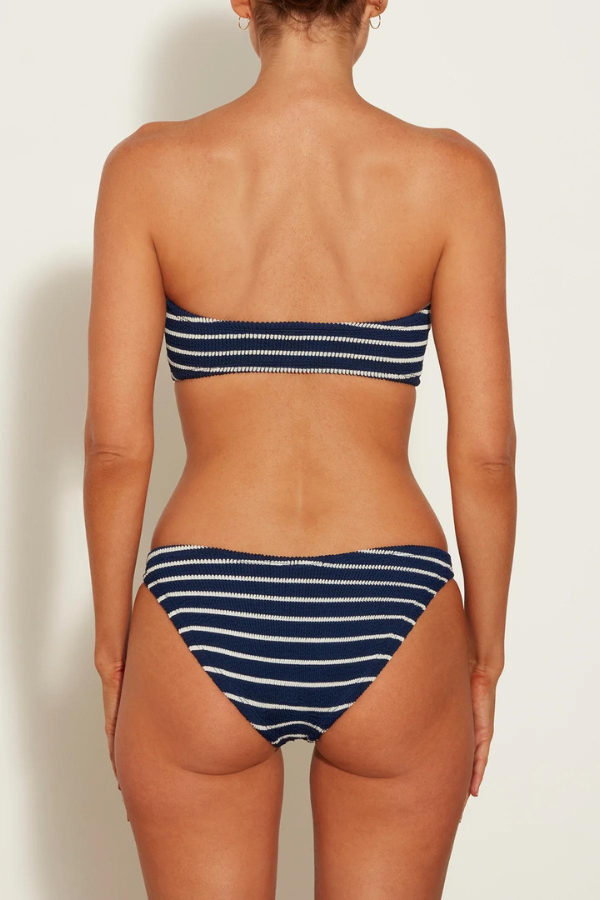 Jean Bikini by Hunza G, crinkle bikini with bandeau top and classic briefs. Perfect for beach days or effortless swim looks.