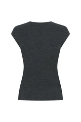 Jen V Neck Knit Cap Sleeve Top Grey by Sneaky Link, a soft wool knit with V neckline and cap sleeves, perfect for elevated everyday or cooler days.