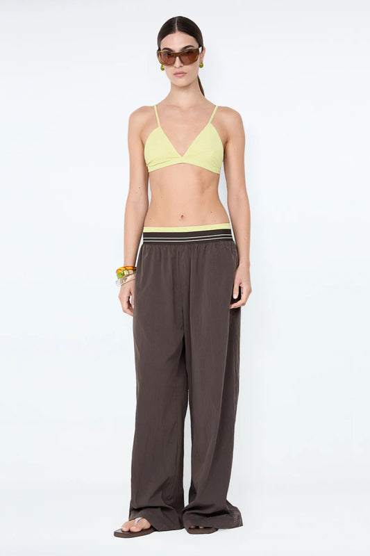 Jerri Wide Leg Pant by Bec + Bridge, a lightweight nylon pant with elastic waistband and wide-leg silhouette for effortless, relaxed sophistication.