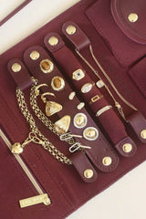 Jewellery Roll Plum by Avant Studio, cross-hatch faux leather with organized pouches. Perfect for stylish travel and gifting.