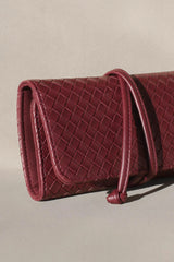 Jewellery Roll Plum by Avant Studio, cross-hatch faux leather with organized pouches. Perfect for stylish travel and gifting.