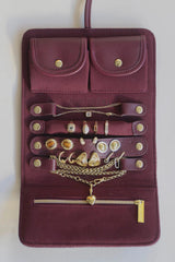 Jewellery Roll Plum by Avant Studio, cross-hatch faux leather with organized pouches. Perfect for stylish travel and gifting.