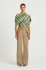 Jude Cargo Pant Taupe by Benni - low rise cargo pants with belt detail and utility pockets, designed for a structured modern silhouette.