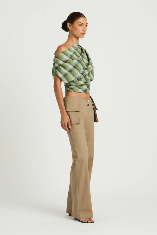 Jude Cargo Pant Taupe by Benni - low rise cargo pants with belt detail and utility pockets, designed for a structured modern silhouette.