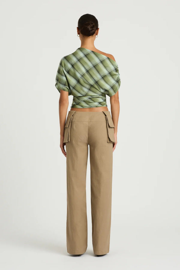 Jude Cargo Pant Taupe by Benni - low rise cargo pants with belt detail and utility pockets, designed for a structured modern silhouette.