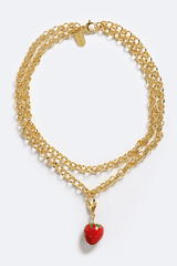 Juicy AF Necklace Red by Emma Pills, gold chain with strawberry pendant detail. Perfect for playful styling or statement looks.