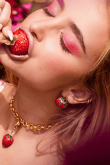 Juicy AF Necklace Red by Emma Pills, gold chain with strawberry pendant detail. Perfect for playful styling or statement looks.