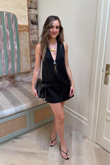 Kayla Mini Dress Black by Sneaky Link – a structured mini with deep V neckline and sleek fit. Perfect for day-to-night styling.