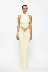 Kayson Maxi Skirt Lemon by Effie Kats, sleek floor-length silhouette with elegant flow, perfect for events or chic day styling.
