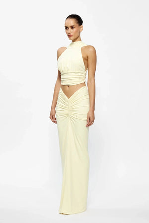 Kayson Maxi Skirt Lemon by Effie Kats, sleek floor-length silhouette with elegant flow, perfect for events or chic day styling.