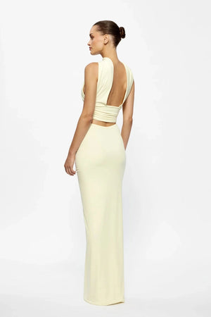 Kayson Maxi Skirt Lemon by Effie Kats, sleek floor-length silhouette with elegant flow, perfect for events or chic day styling.