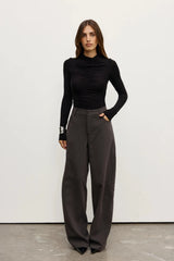 Kelsie Bodysuit Shadow by Bayse – long sleeve fitted bodysuit with centre-front ruching and second-skin fit.