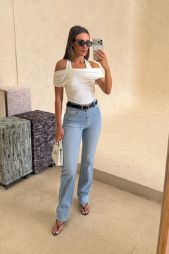 Kendrick Straight Leg Jean Light Blue by Sneaky Link – a viral stretch denim with straight fit. Perfect for everyday styling.
