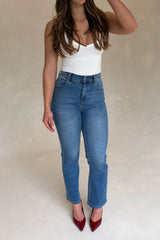 Kennedy Jean Indigo by Sneaky Link – high waisted cropped jeans with stretch denim. Perfect for everyday styling.