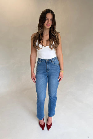 Kennedy Jean Indigo by Sneaky Link – high waisted cropped jeans with stretch denim. Perfect for everyday styling.