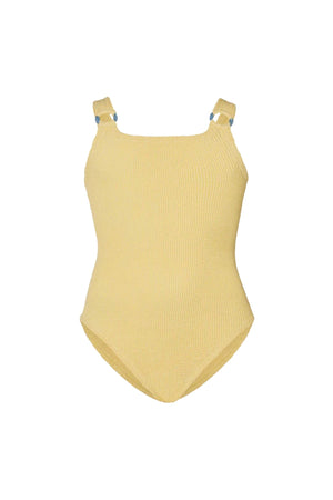 Kids Domino Swim Butter by Hunza G - kids crinkle one piece swimsuit with classic fit, designed for comfortable everyday wear.