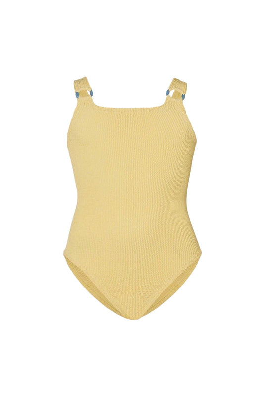 Kids Domino Swim Butter by Hunza G - kids crinkle one piece swimsuit with classic fit, designed for comfortable everyday wear.