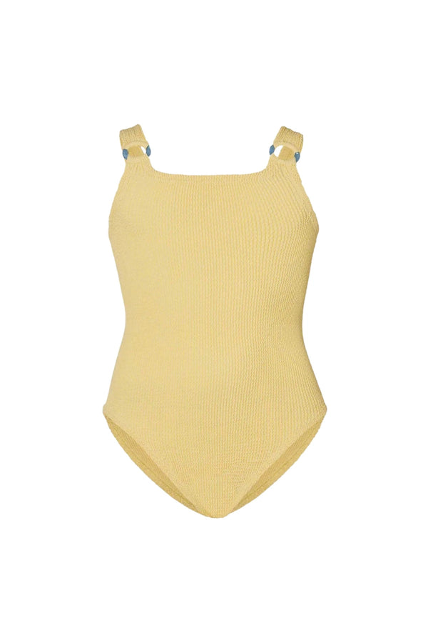 Kids Domino Swim Butter by Hunza G - kids crinkle one piece swimsuit with classic fit, designed for comfortable everyday wear.