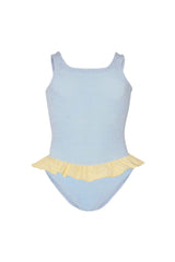 Kids Duo Denise Swim Metallic Ice Blue Butter by Hunza G - kids crinkle swim set with frill detail, designed for playful comfortable wear.